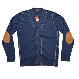 Brand new with Tags Louis Feraud Navy Blue Cardigan with Elbow‎ Patches Large